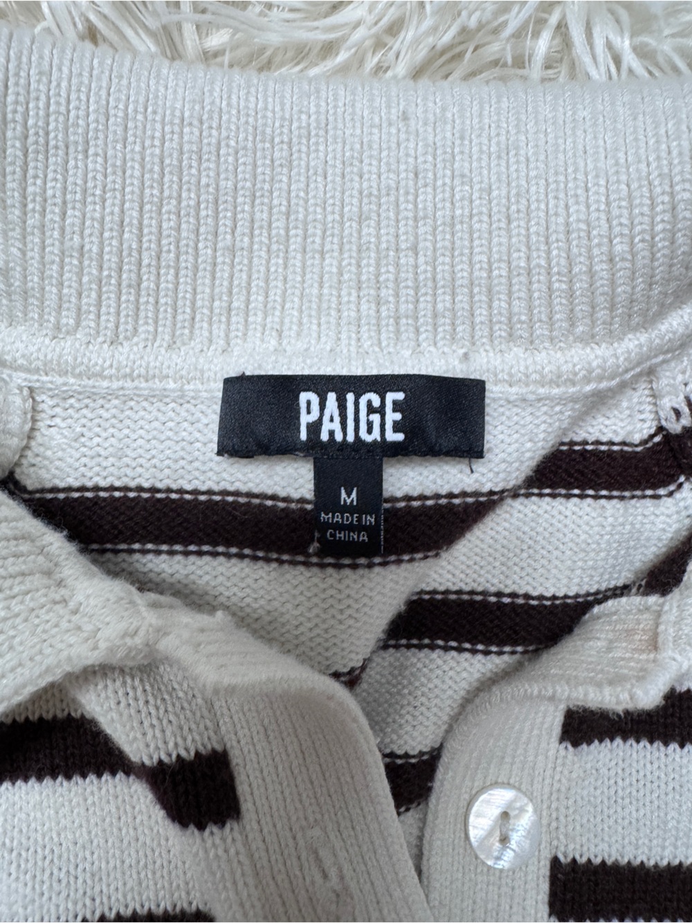 PAIGE ‘Birch’ Striped Knit Polo – Women’s Medium, Cream & Brown - Picture 4 of 7